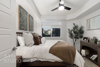 Modern bedroom with bed